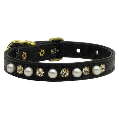 3/8" Pearl and Clear Crystals Collar Black 10