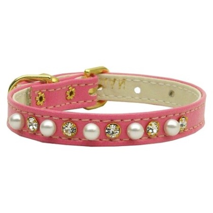 3/8" Pearl and Clear Crystals Collar Pink 10