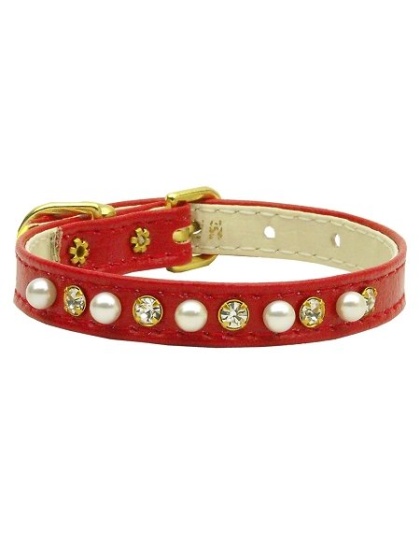 3/8" Pearl and Clear Crystals Collar Red 10