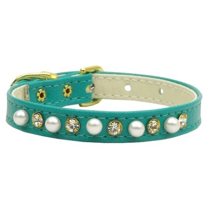 3/8" Pearl and Clear Crystals Collar Turquoise 10