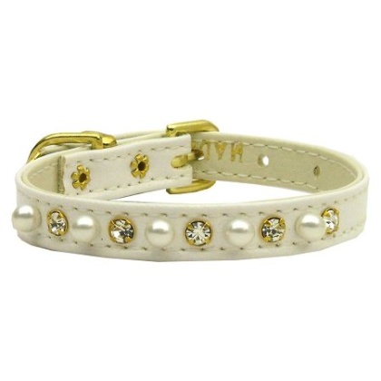 3/8" Pearl and Clear Crystals Collar White 10