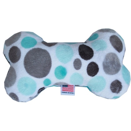 6" Plush Bone Dog Toy Aqua Party Dots