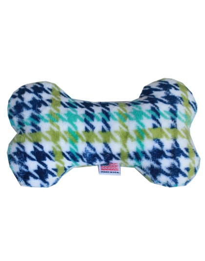 6" Plush Bone Dog Toy Aqua Plaid