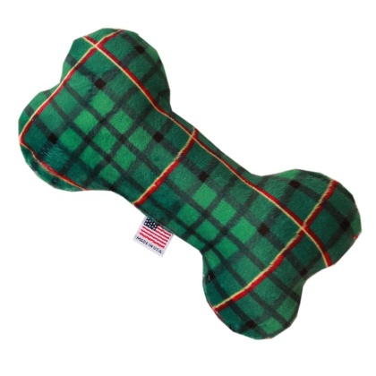 6" Plush Bone Dog Toy Green Plaid