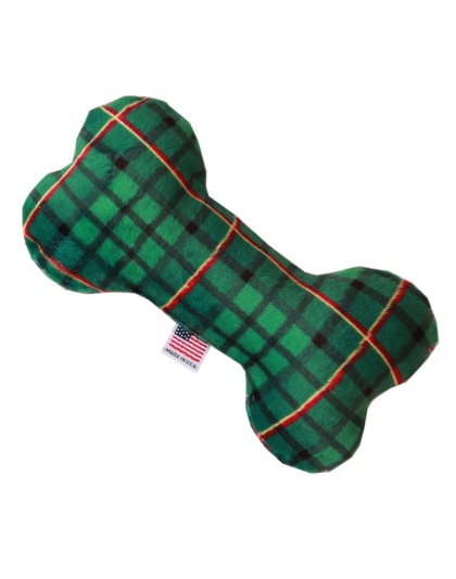 6" Plush Bone Dog Toy Green Plaid