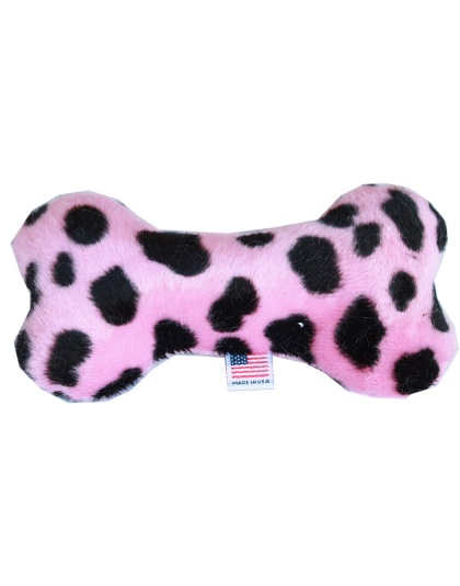 6" Plush Bone Dog Toy Pink Leopard