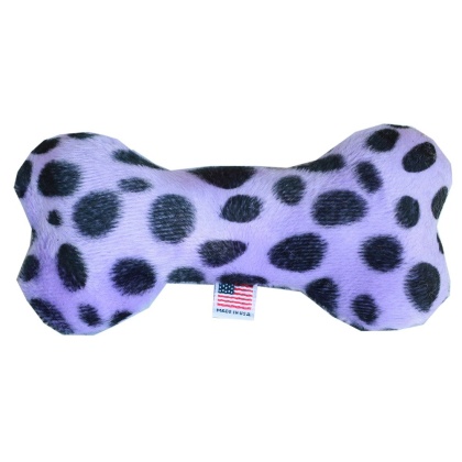 6" Plush Bone Dog Toy Purple Leopard