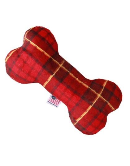 6" Plush Bone Dog Toy Red Plaid