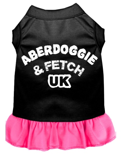 Aberdoggie UK Screen Print Dress Black with Bright Pink Lg