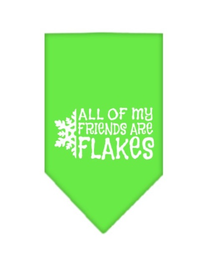 All my friends are Flakes Screen Print Bandana Lime Green Large