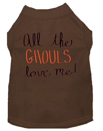 All the Ghouls Screen Print Dog Shirt Brown Lg