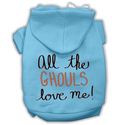 All the Ghouls Screenprint Dog Hoodie Baby Blue L