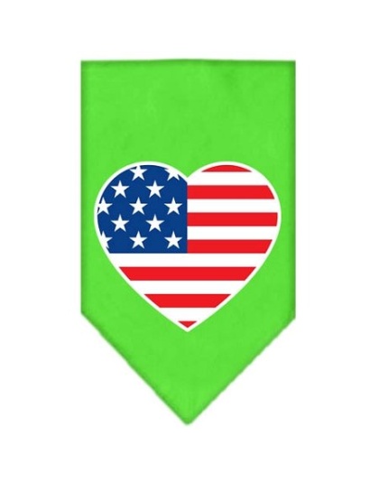 American Flag Heart Screen Print Bandana Lime Green Large