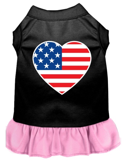 American Flag Heart Screen Print Dress Black with Light Pink Lg