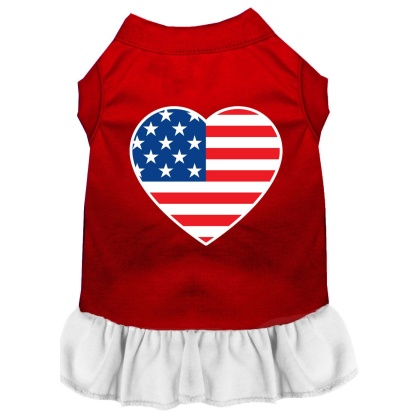 American Flag Heart Screen Print Dress Red with White Lg