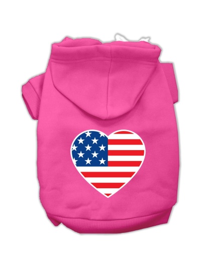 American Flag Heart Screen Print Pet Hoodies Bright Pink Size Lg