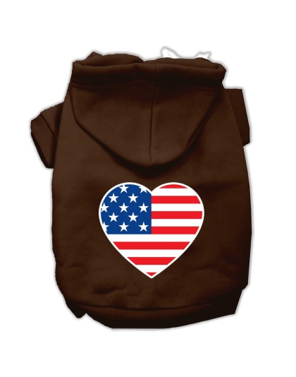 American Flag Heart Screen Print Pet Hoodies Brown Size Lg