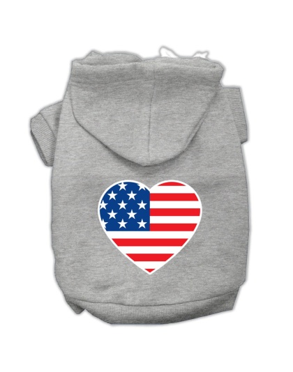 American Flag Heart Screen Print Pet Hoodies Grey Size Lg