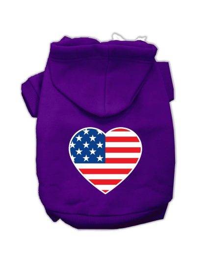 American Flag Heart Screen Print Pet Hoodies Purple Size Lg