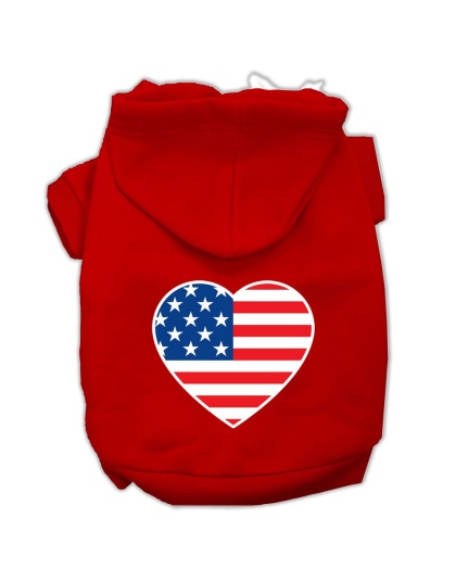 American Flag Heart Screen Print Pet Hoodies Red Size Lg
