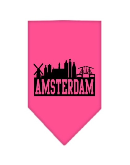 Amsterdam Skyline Screen Print Bandana Bright Pink Large