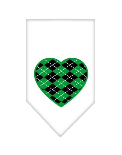 Argyle Heart Green Screen Print Bandana White Large