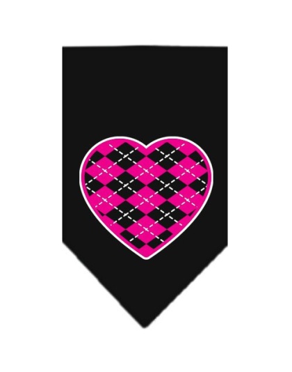 Argyle Heart Pink Screen Print Bandana Black Large