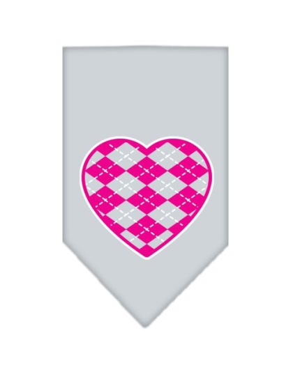 Argyle Heart Pink Screen Print Bandana Grey Large