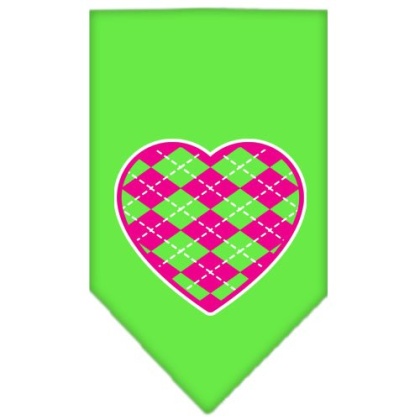 Argyle Heart Pink Screen Print Bandana Lime Green Large