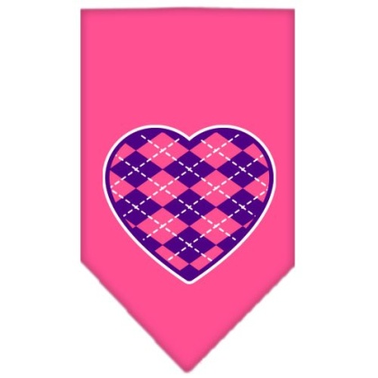 Argyle Heart Purple Screen Print Bandana Bright Pink Large