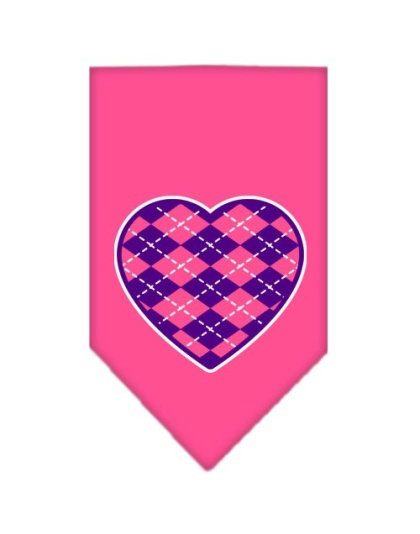 Argyle Heart Purple Screen Print Bandana Bright Pink Large