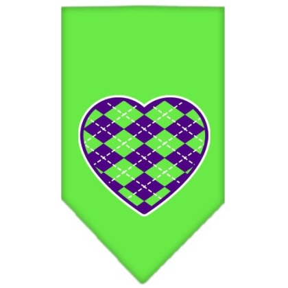 Argyle Heart Purple Screen Print Bandana Lime Green Large