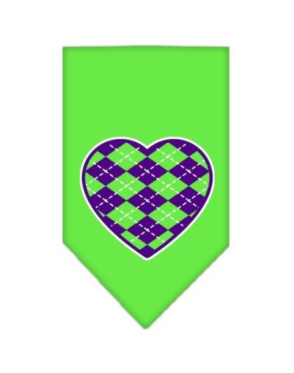 Argyle Heart Purple Screen Print Bandana Lime Green Large