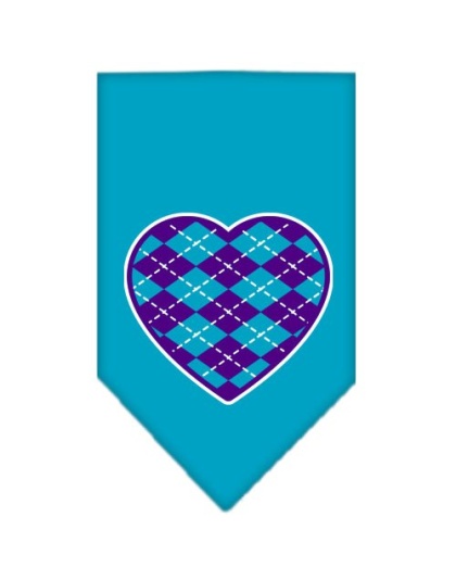 Argyle Heart Purple Screen Print Bandana Turquoise Large