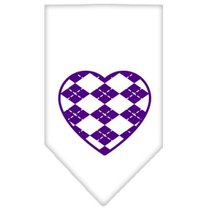 Argyle Heart Purple Screen Print Bandana White Large