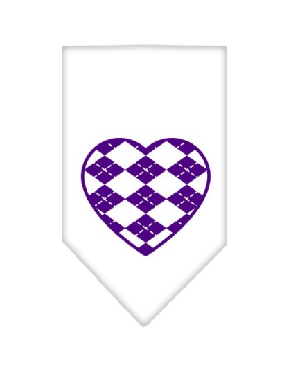 Argyle Heart Purple Screen Print Bandana White Large