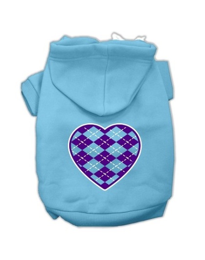 Argyle Heart Purple Screen Print Pet Hoodies Baby Blue Size Lg