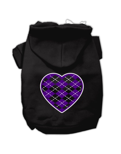 Argyle Heart Purple Screen Print Pet Hoodies Black Size Lg