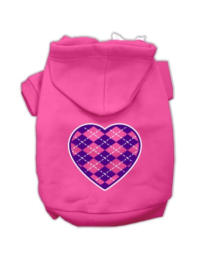 Argyle Heart Purple Screen Print Pet Hoodies Bright Pink Size Lg