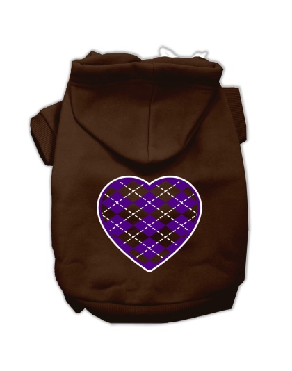 Argyle Heart Purple Screen Print Pet Hoodies Brown Size Lg