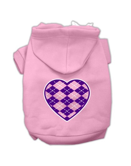 Argyle Heart Purple Screen Print Pet Hoodies Light Pink Size Lg