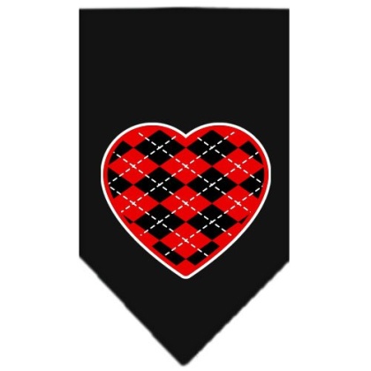 Argyle Heart Red Screen Print Bandana Black Large