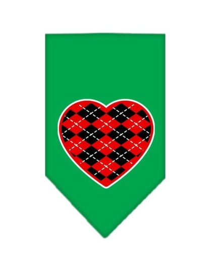 Argyle Heart Red Screen Print Bandana Emerald Green Large