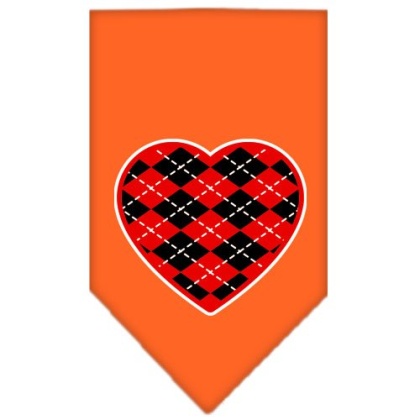 Argyle Heart Red Screen Print Bandana Orange Large