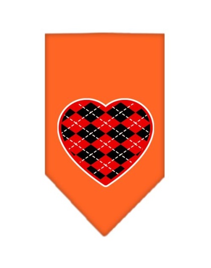 Argyle Heart Red Screen Print Bandana Orange Large