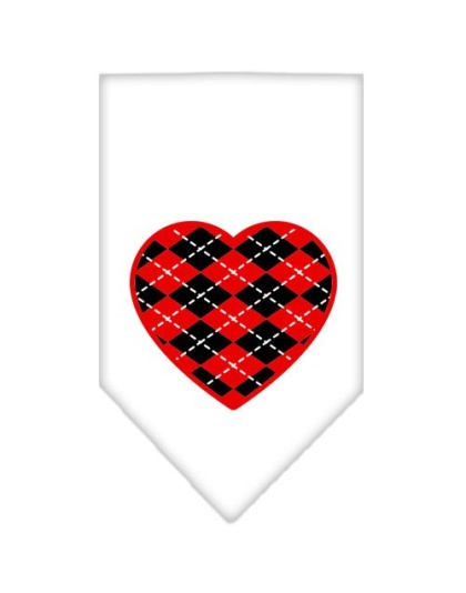 Argyle Heart Red Screen Print Bandana White Large