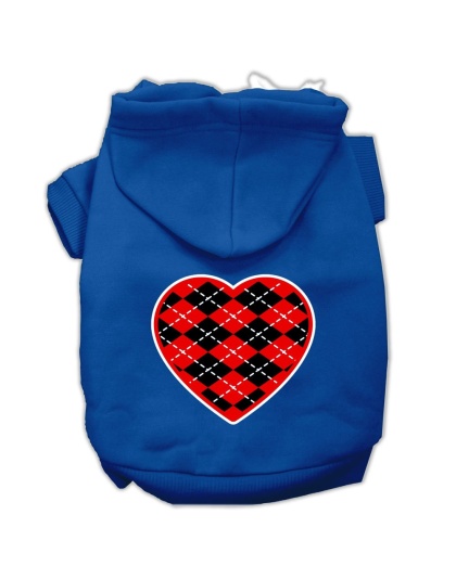 Argyle Heart Red Screen Print Pet Hoodies Blue Size Lg