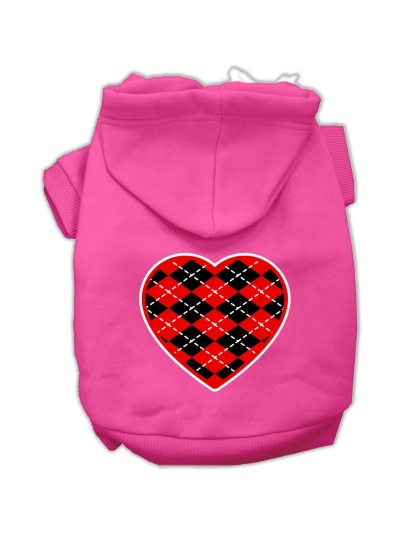 Argyle Heart Red Screen Print Pet Hoodies Bright Pink Size Lg