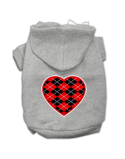 Argyle Heart Red Screen Print Pet Hoodies Grey Size Lg