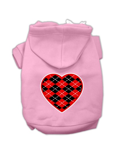 Argyle Heart Red Screen Print Pet Hoodies Light Pink Size Lg